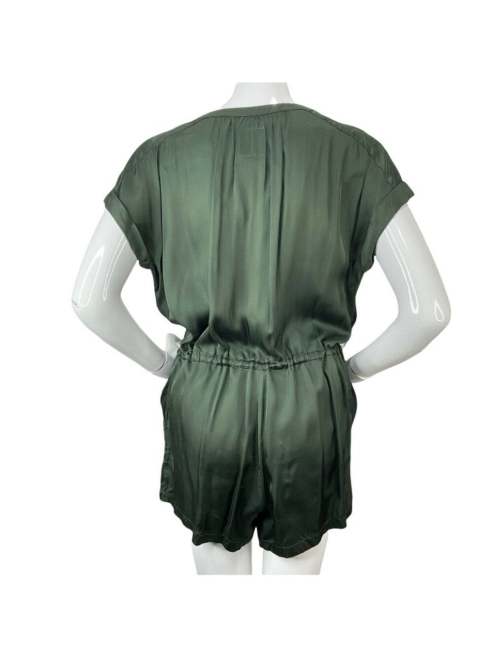 Chaser Romper Womens Size M Green Silky Feel Drawstring Shorts Button Up Nwt $88 - Picture 3 of 9